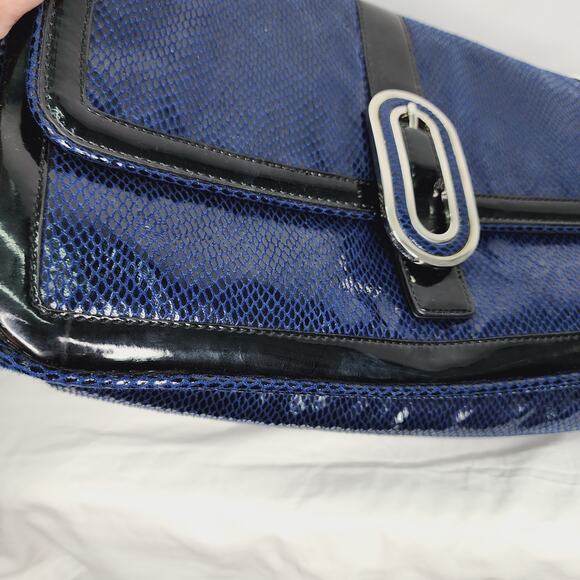 White House Black Market Blue Snakeskin pattern with Black Trim Shoulder Purse - Picture 15 of 15
